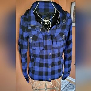 Blue and black hooded jacket